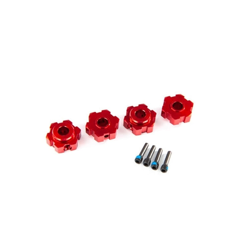 AX8956R WHEEL HUBS, HEX, ALUMINUM (RED-ANODIZED) (4)/ 4X13MM SCREW PINS (4)