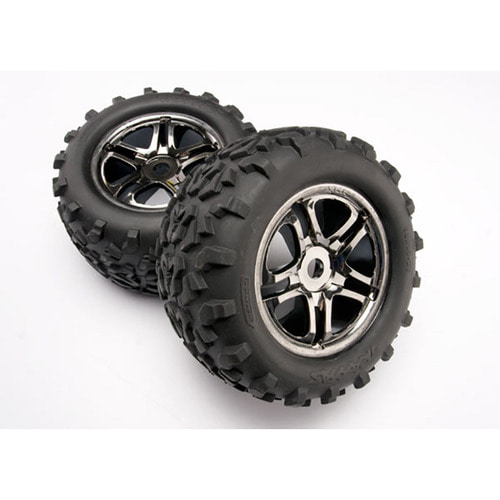AX4983A Tires &amp; wheels, assembled, glued (SS (Split Spoke) black chrome wheels, Maxx® tires