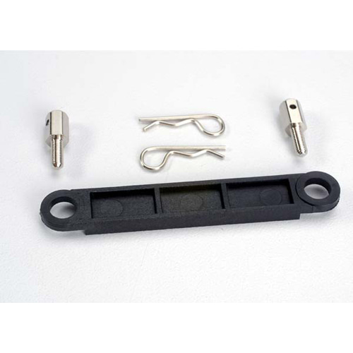 AX3727 Battery hold-down plate (black)/ metal posts (2)/body clips (2)