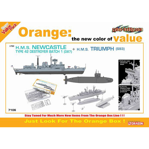 BD7106 1/700 HMS Type 42 Batch 1 Destroyer Newcastle (D87) + HMS Triumph S93 (Orange Series)