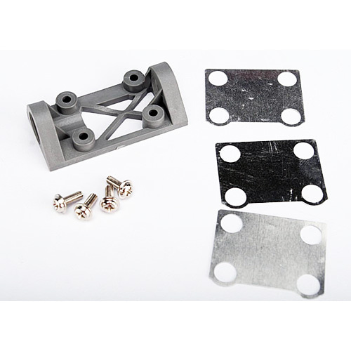 AX4827A Bearing block front (supports front shaft) (grey) / belt tension adjustment shims (front / middle) / screws